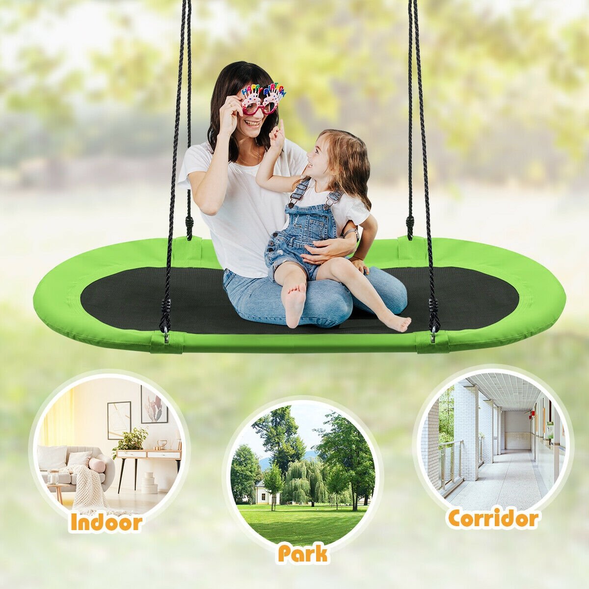 60 Inch Saucer Surf Outdoor Adjustable Swing Set-Blue+Black