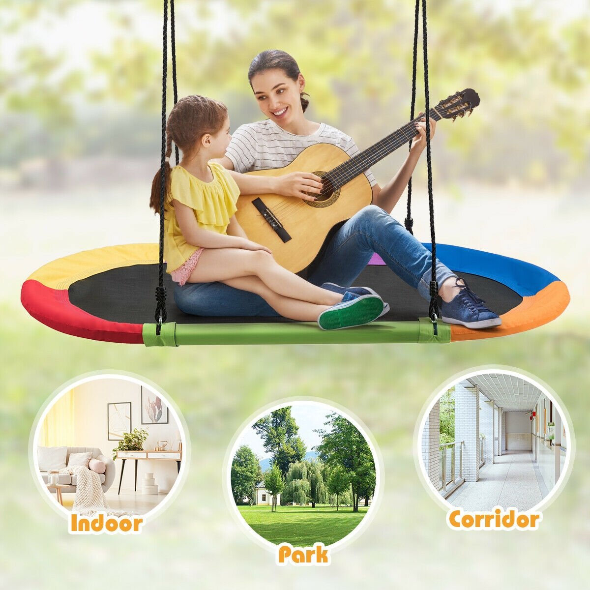 60 Inch Saucer Surf Outdoor Adjustable Swing Set-Blue+Black