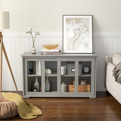 Kitchen Storage Cabinet with Glass Sliding Door-Black