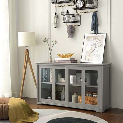 Kitchen Storage Cabinet with Glass Sliding Door-Black