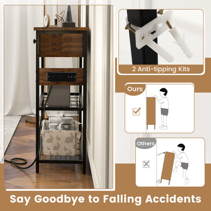 Narrow Console Table with 2 Drawers and 2 Metal Mesh Shelves-Rustic Brown