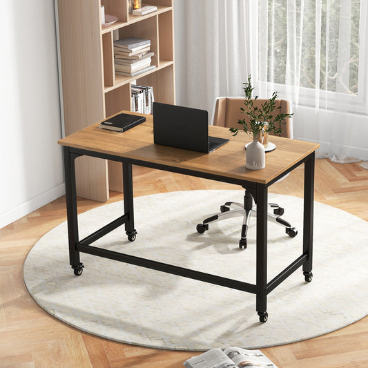 48" Rolling Computer Desk with Heavy-duty Metal Frame for Home and Office-Natural - Direct by Wilsons Home Store