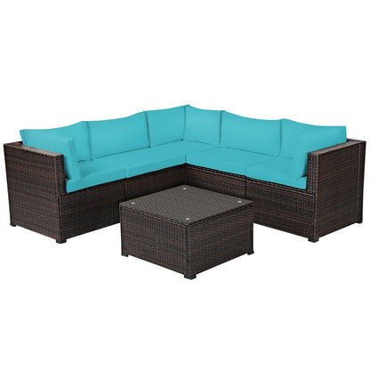 6 Pieces Patio Furniture Sofa Set with Cushions for Outdoor-Beige