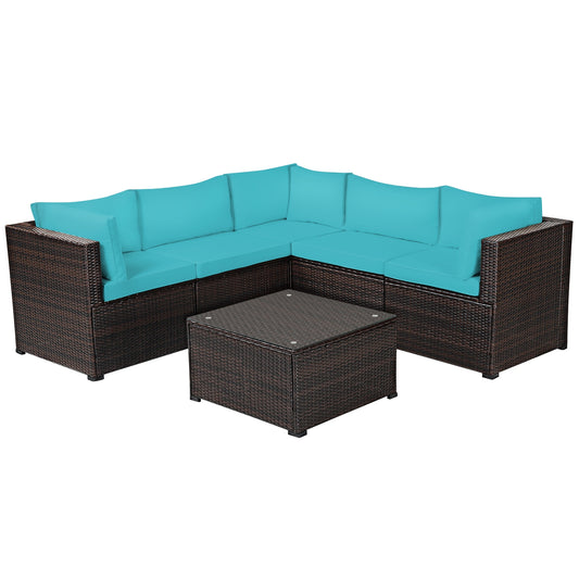 6 Pieces Patio Furniture Sofa Set with Cushions for Outdoor-Turquoise