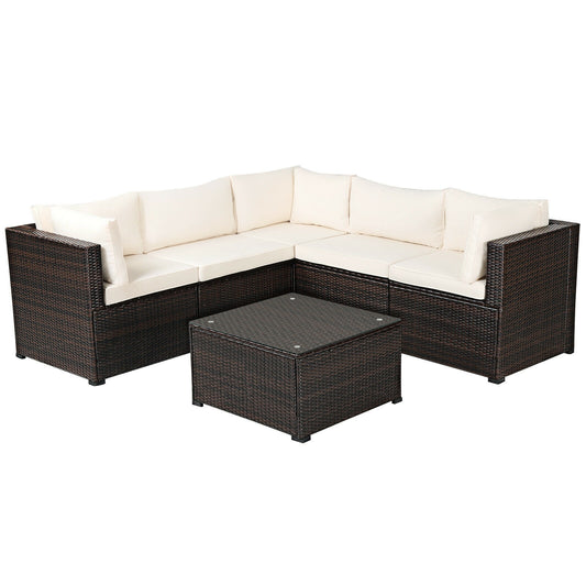 6 Pieces Patio Furniture Sofa Set with Cushions for Outdoor-Beige