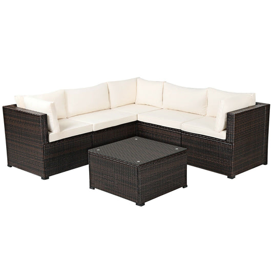 6 Pieces Patio Furniture Sofa Set with Cushions for Outdoor-Beige