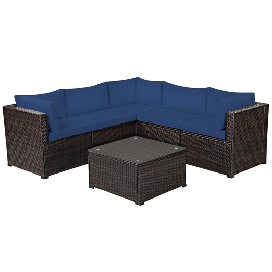 6 Pieces Patio Furniture Sofa Set with Cushions for Outdoor-Navy