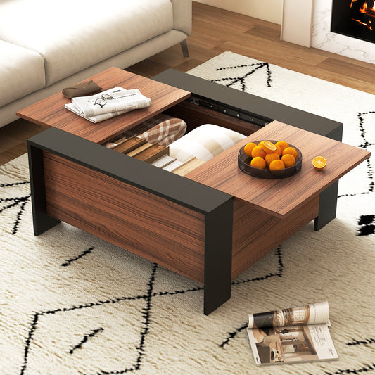 36.5 Inch Coffee Table with Sliding Top and Hidden Compartment-Rustic Brown