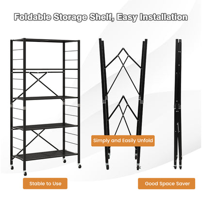 5-Tier Adjustable Shelves with Wheels for Garage Kitchen Balcony-Black