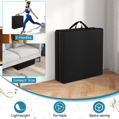 6 x 2 FT Tri-Fold Gym Mat with Handles and Removable Zippered Cover-Black