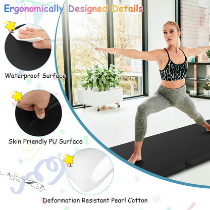 6 x 2 FT Tri-Fold Gym Mat with Handles and Removable Zippered Cover-Black
