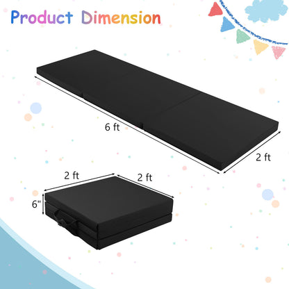 6 x 2 FT Tri-Fold Gym Mat with Handles and Removable Zippered Cover-Black
