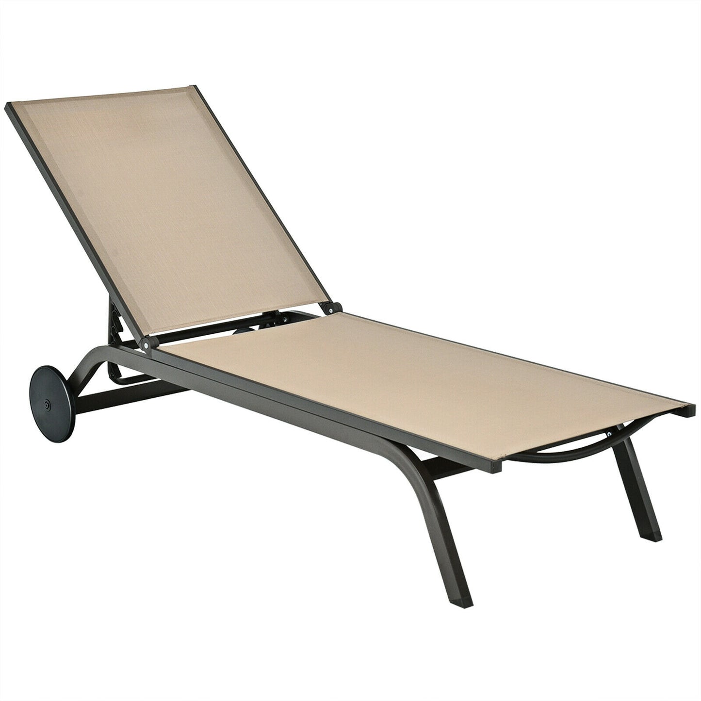 Aluminum Fabric Outdoor Patio Lounge Chair with Adjustable Reclining -Black