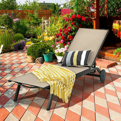 Aluminum Fabric Outdoor Patio Lounge Chair with Adjustable Reclining -Black