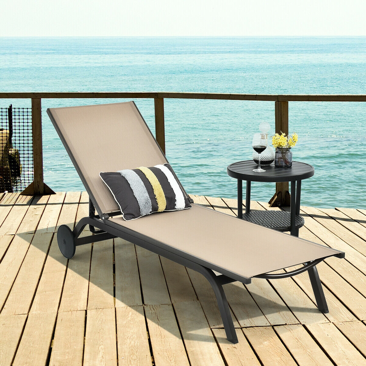 Aluminum Fabric Outdoor Patio Lounge Chair with Adjustable Reclining -Black