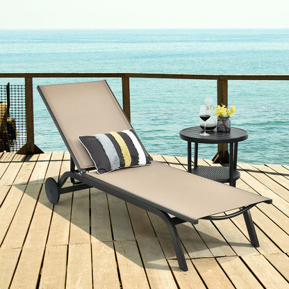 Aluminum Fabric Outdoor Patio Lounge Chair with Adjustable Reclining -Black