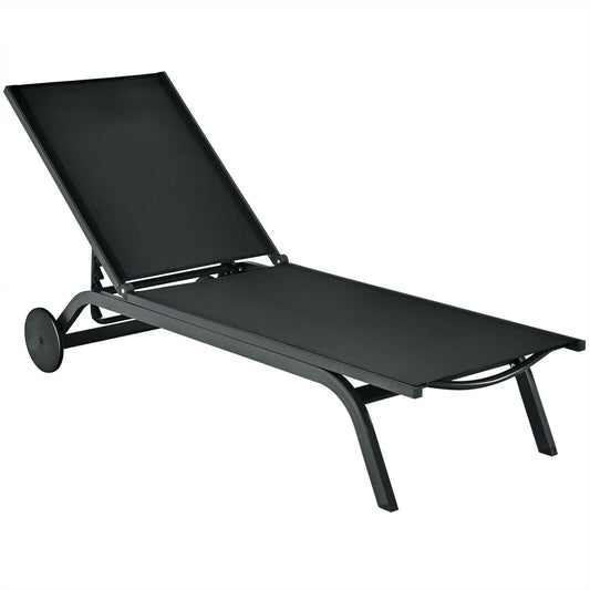 Aluminum Fabric Outdoor Patio Lounge Chair with Adjustable Reclining -Black