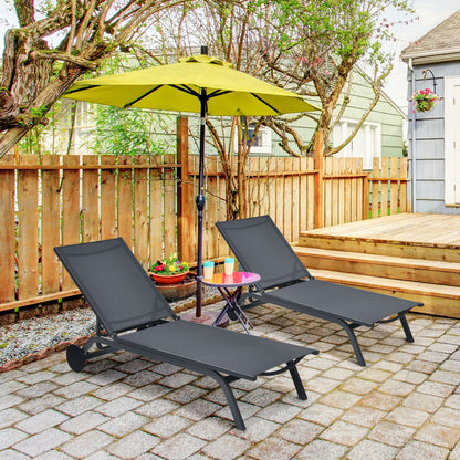 Aluminum Fabric Outdoor Patio Lounge Chair with Adjustable Reclining -Black