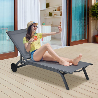 Aluminum Fabric Outdoor Patio Lounge Chair with Adjustable Reclining -Black