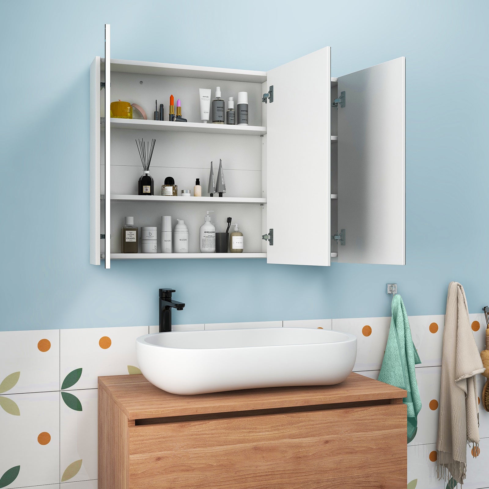 Frameless Bathroom Wall Mounted Mirror Cabinet with 3 Doors and Adjustable Shelves - Direct by Wilsons Home Store