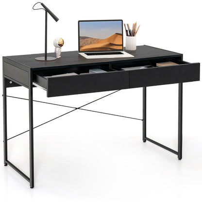 2-Drawer Home Office Desk with Steel Frame-Black