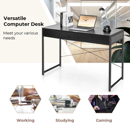 2-Drawer Home Office Desk with Steel Frame-Black