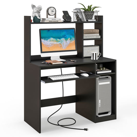 Home Office Computer Desk with Keyboard Tray and CPU Stand-Black