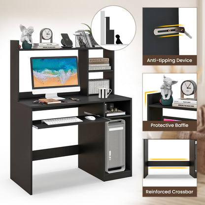 Home Office Computer Desk with Keyboard Tray and CPU Stand-Black