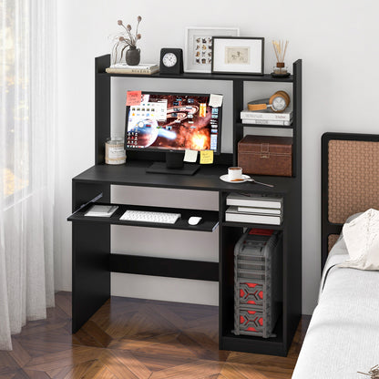 Home Office Computer Desk with Keyboard Tray and CPU Stand-Black