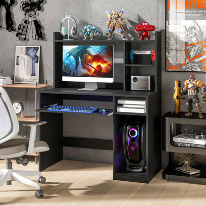 Home Office Computer Desk with Keyboard Tray and CPU Stand-Black