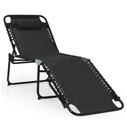 Foldable Recline Lounge Chair with Adjustable Backrest and Footrest-Beige