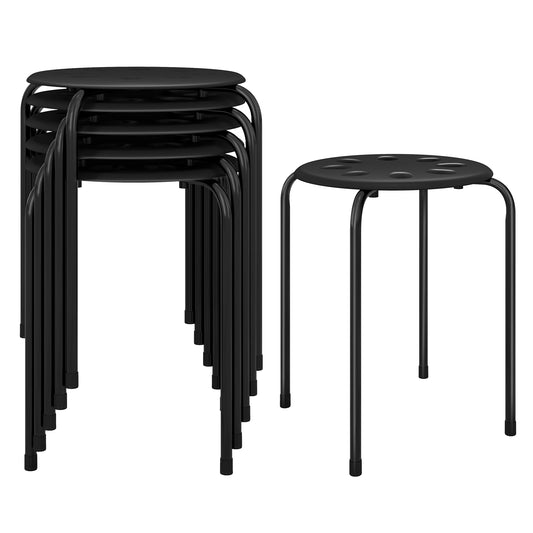 Set of 6 Portable Plastic Stack Stools -Black