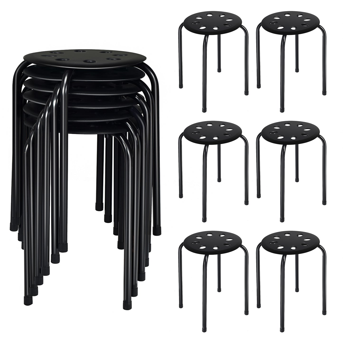 Set of 6 Portable Plastic Stack Stools -Black