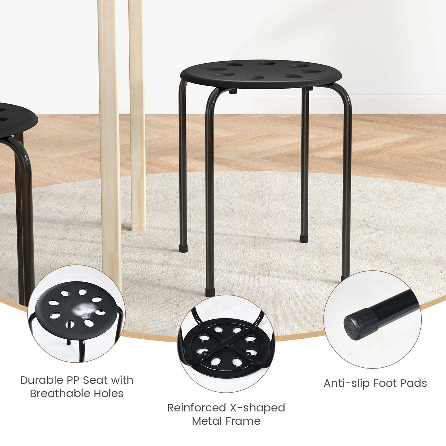 Set of 6 Portable Plastic Stack Stools -Black