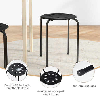 Set of 6 Portable Plastic Stack Stools -Black