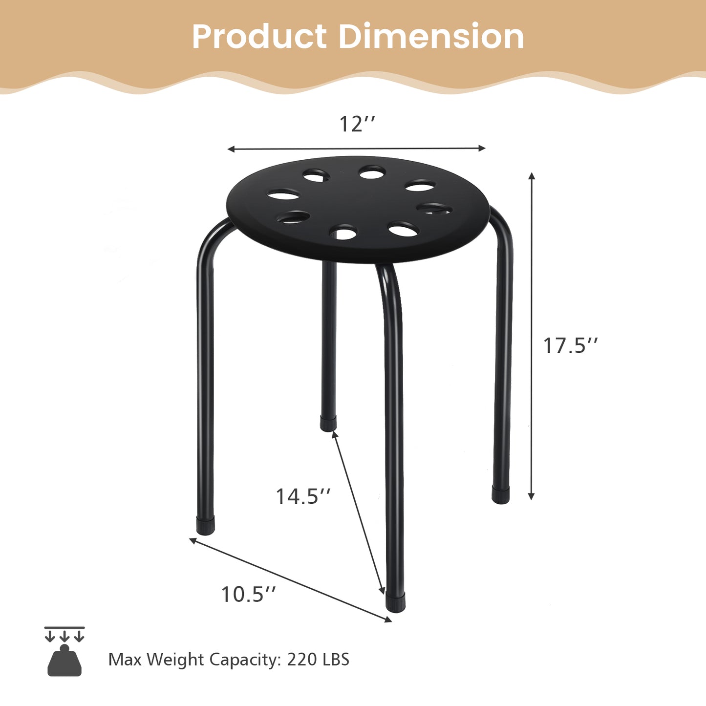 Set of 6 Portable Plastic Stack Stools -Black