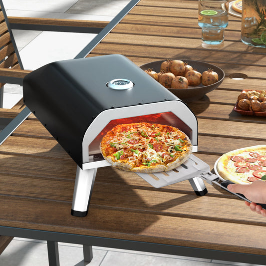 15000 BTU Foldable Pizza Oven with Pizza Peel Stone and Cutter-Black
