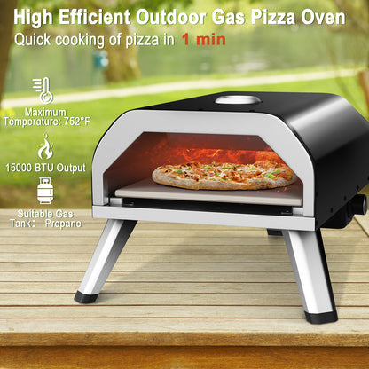 15000 BTU Foldable Pizza Oven with Pizza Peel Stone and Cutter-Black