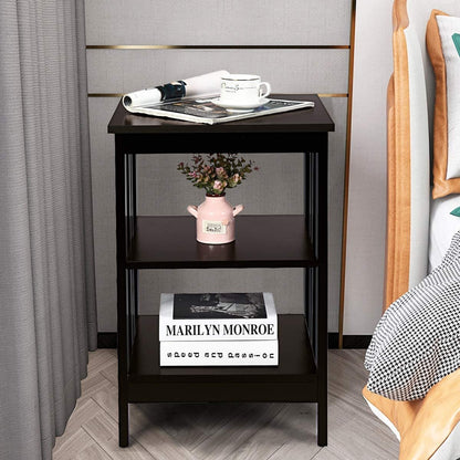 Set of 2 Multifunctional 3-Tier Nightstand Sofa Side Table with Reinforced Bars and Stable Structure-Black