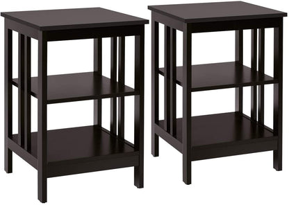 Set of 2 Multifunctional 3-Tier Nightstand Sofa Side Table with Reinforced Bars and Stable Structure-Black