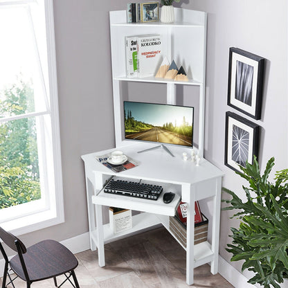 Corner Computer Desk with Hutch and Storage Shelves-Black