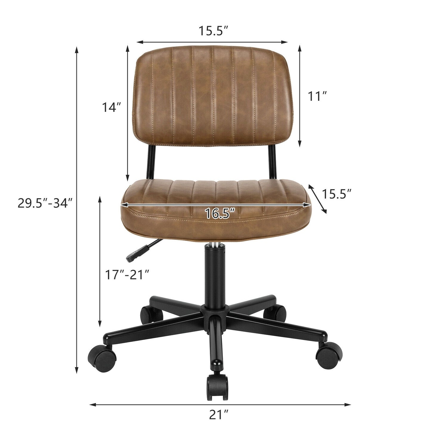 PU Leather Adjustable Office Chair  Swivel Task Chair with Backrest-Brown