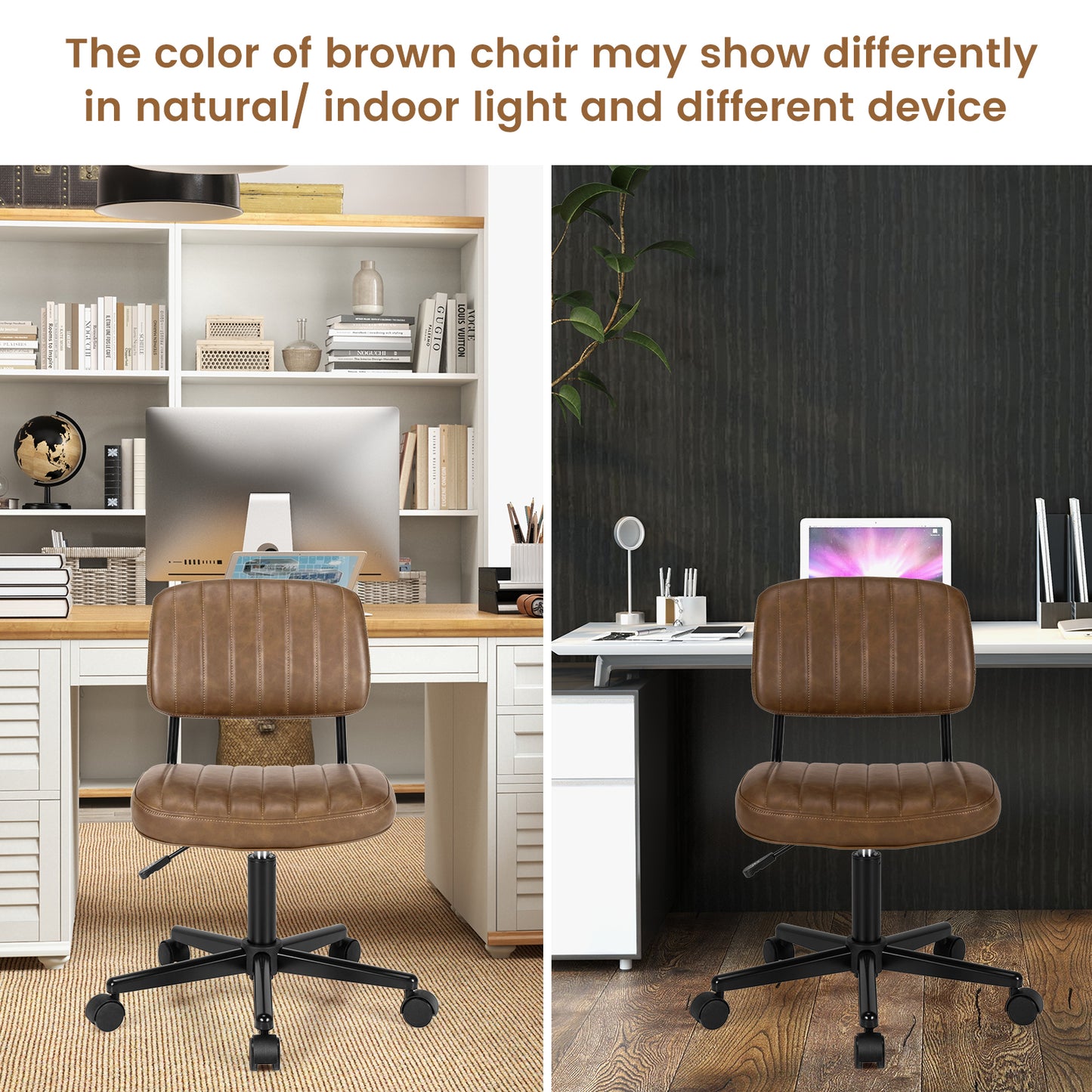 PU Leather Adjustable Office Chair  Swivel Task Chair with Backrest-Brown