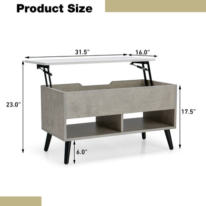 31.5 Inch Lift Top Coffee Table with Hidden Compartment and 2 Storage Shelves-Gray