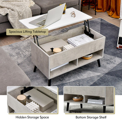 31.5 Inch Lift Top Coffee Table with Hidden Compartment and 2 Storage Shelves-Gray