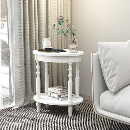 2-Tier Oval Side Table with Storage Shelf and Solid Wood Legs-Espresso