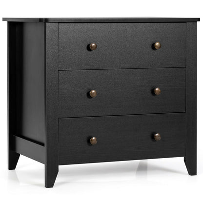 3 Drawer Dresser Chest of Drawers Bedside Table-Black