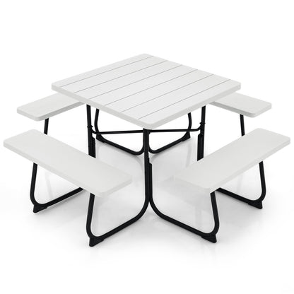 Outdoor Picnic Table with 4 Benches and Umbrella Hole-Black