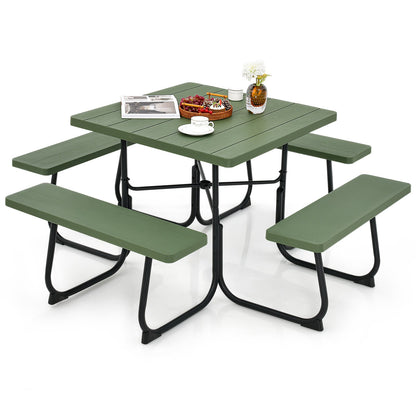 Outdoor Picnic Table with 4 Benches and Umbrella Hole-Black