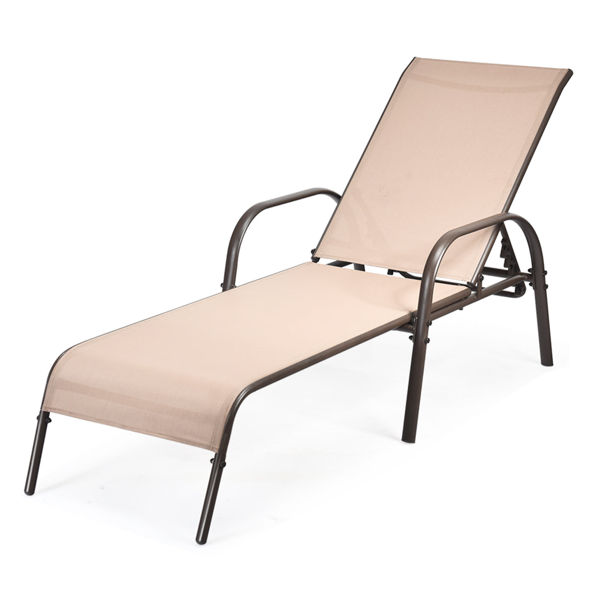 Adjustable Patio Chaise Outdoor Folding Lounge Chair with Adjustable Backrest-Brown